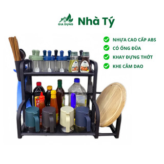 Kệ đựng gia vị nhà bếp chữ b có ống đũa, khe cắm dao, khay đựng thớt