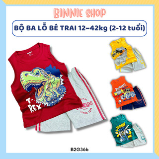 Bộ sát nách bé trai 12-42kg hình khủng long cá mập siêu anh hùng Set ba lỗ cotton xuất size nhí đại BINNIE SHOP B2036b