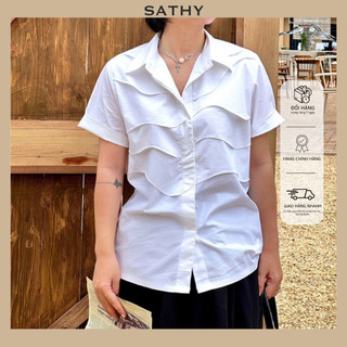 Áo sơ mi thiết kế ngắn tay sathy vải kate dày cao cấp - cloudshirt sm015