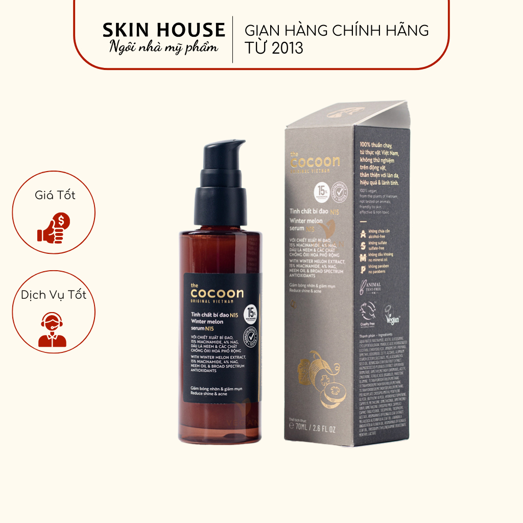 Tinh Chất Cocoon Bí Đao N15 Với 15% Niacinamide Giảm Bóng Nhờn Và Làm Giảm Mụn Cocoon 70ml