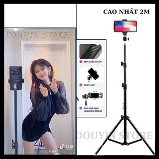 Gậy livestream, giá đỡ điện thoại ,gậy quay video tiktok tripod có giá đỡ điện thoại chân 2m1 có kẹp, Hàng chuẩn.