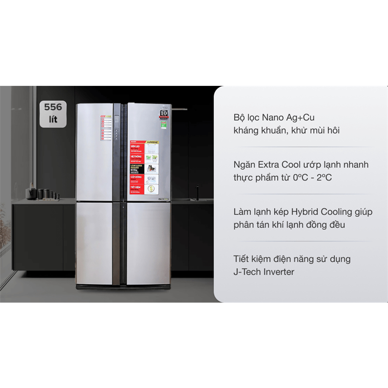 Tủ lạnh Sharp Inverter 556 lít SJ-FX631V-SL (dung tích tổng 626 lít) - THÁI LAN