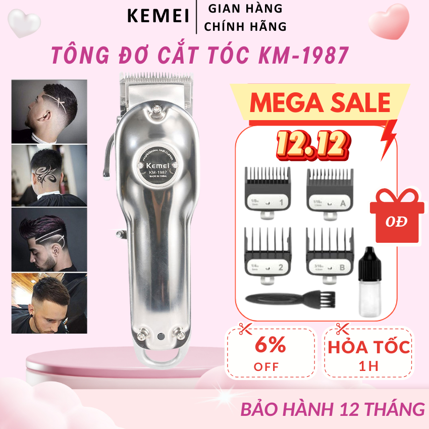 Tông đơ cắt tóc cao cấp, Kemei KM-1987 tăng đơ cắt tóc không dây, hàng nhập khẩu chất lượng cao( bảo hành 2 năm )