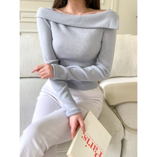 Áo trễ vai dệt kim dáng ôm phong cách Hàn Quốc