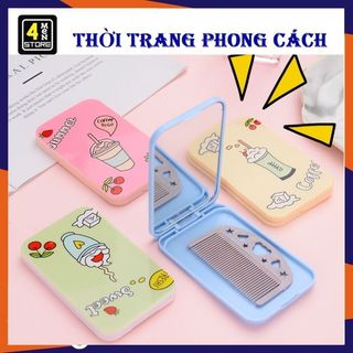 Gương trang điểm kèm lược bỏ túi gấp gọn dễ thương - hộp gương mini có lược cute nhỏ gọn - gương cầm tay , lược chải tóc
