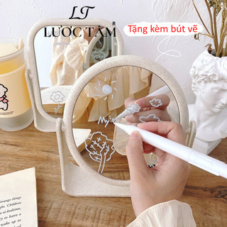 Gương để bàn lúa mạch Lược Tâm gương trang điểm cao cấp xoay 360 độ