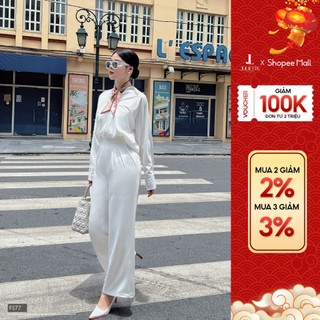 Set áo sơ mi nữ không cúc quần suông xếp ly chính hãng IFY DESIGN - AO0125 QU0099