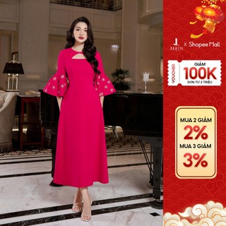 Váy nữ dáng xòe phong cách dự tiệc thiết kế tay bồng đính đá thương hiệu IFY DESIGN - VA0511