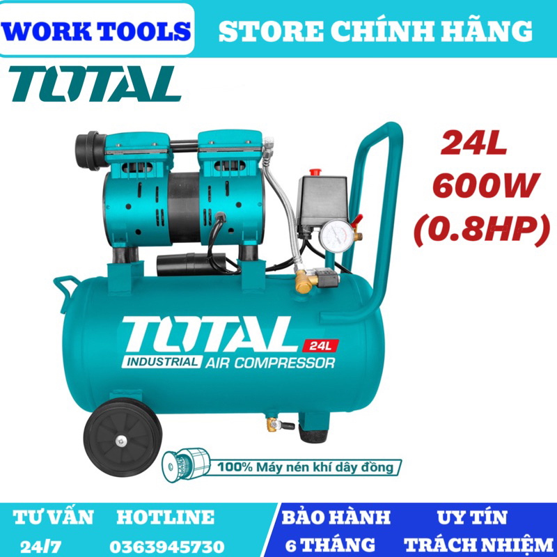 TOTAL Máy nén khí không dầu 24L 0.8HP , 1,5HP , TCS1075248T , TCS11102