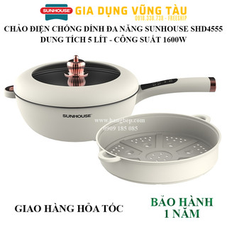 Chảo điện chống dính đa năng sunhouse shd4555 - đa dạng chiên - lẩu - cháo - xào - hấp - giữ ấm