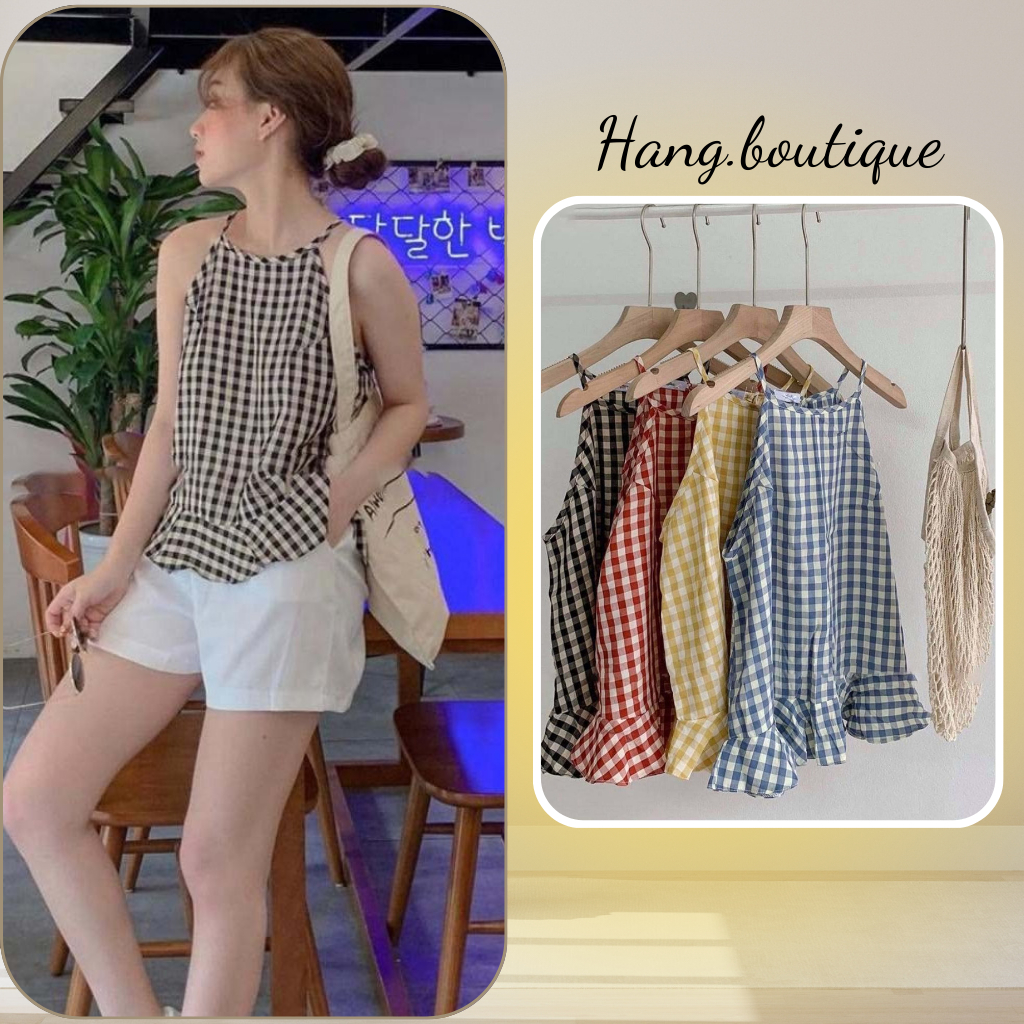 Áo Caro Cổ Yếm Đi Biển Dạo Phố Xinh Xắn HANGBOUTIQUE - S159