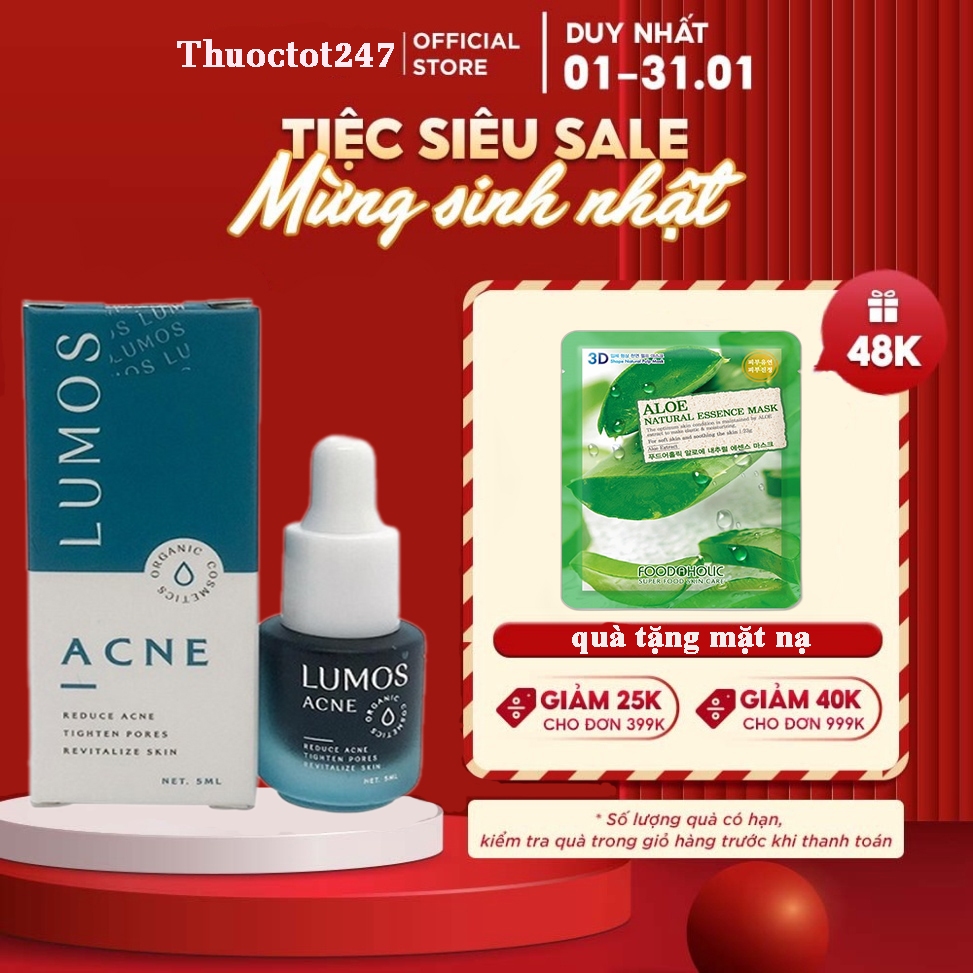(Mẫu cũ 2022 kèm túi) Serum Mụn Lumos acne 5ml chính hãng 100% công ty