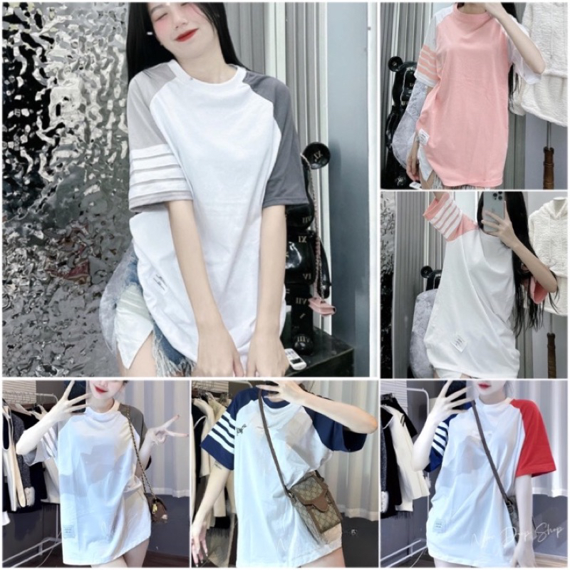 Áo Thun Tay Lỡ Phối Màu Vạch Tay Hot 2024 Form Đẹp Unisex