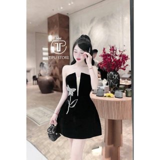 Váy Nhung cup đính hoa sao đa' thủ công Cao Cấp quyến rũ, sang trọng-CHARLA