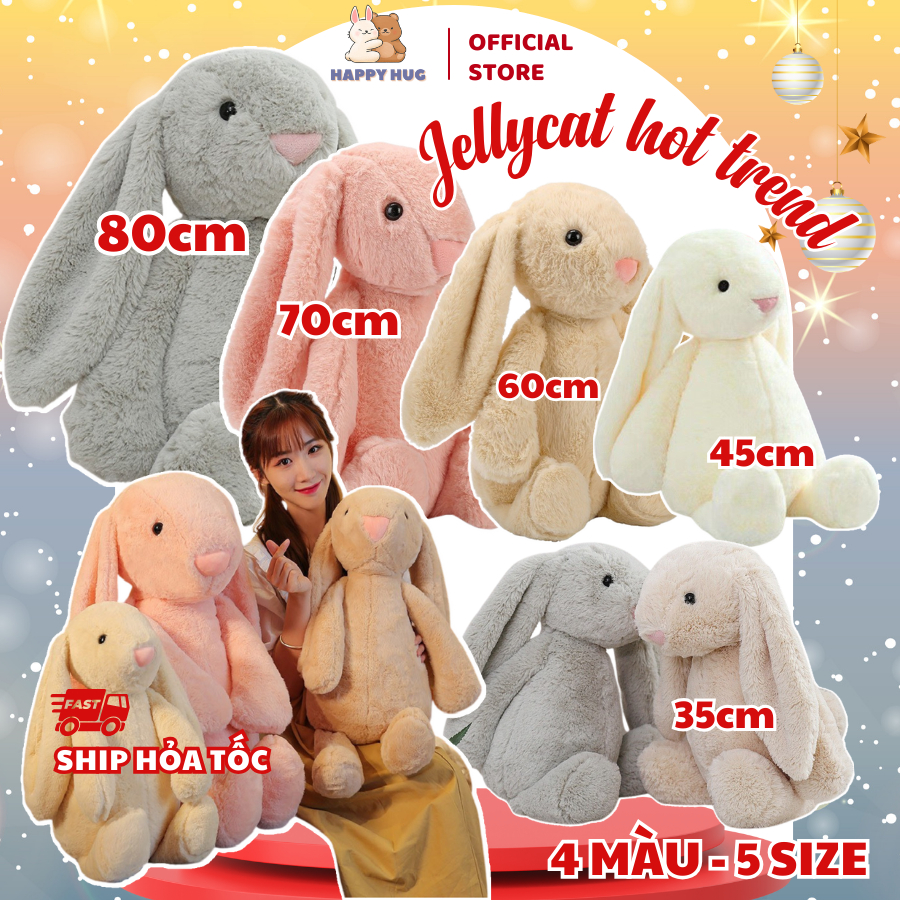 Gấu bông Jelly Cat thỏ tai dài bunny size to 80cm-70cm và 35-45-60cm, thỏ trắng Jelly Cat nhồi bông mềm cho bé gái