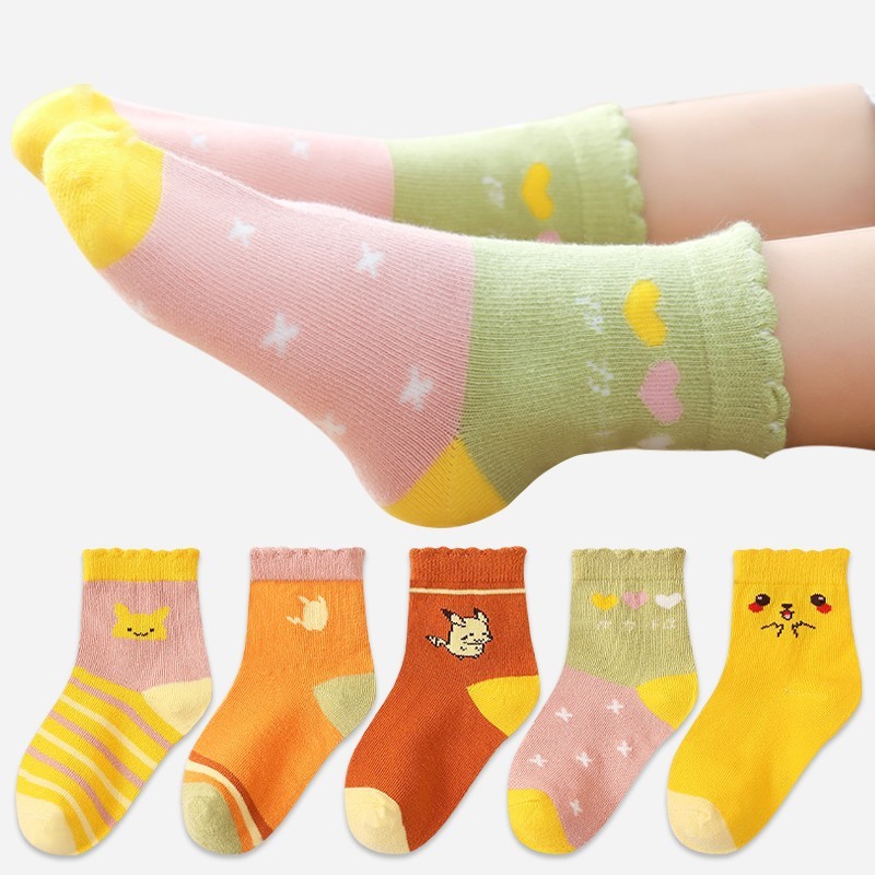 Set 5 đôi Tất Vớ Cổ Cao cotton mềm mịn, họa tiết Đáng Yêu Cho Bé Trai Bé Gái