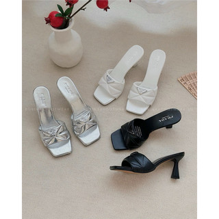 Guốc Cao Gót Nữ PR A DA FULL BOX Quai Ngang Mũi Vuông Gót Nhọn 7cm Phối Chằn Chỉ Độc Đáo Đi Làm Dạo Phố