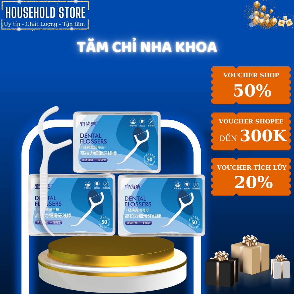 Tăm chỉ nha khoa hộp 50 cái, tăm chỉ nha khoa