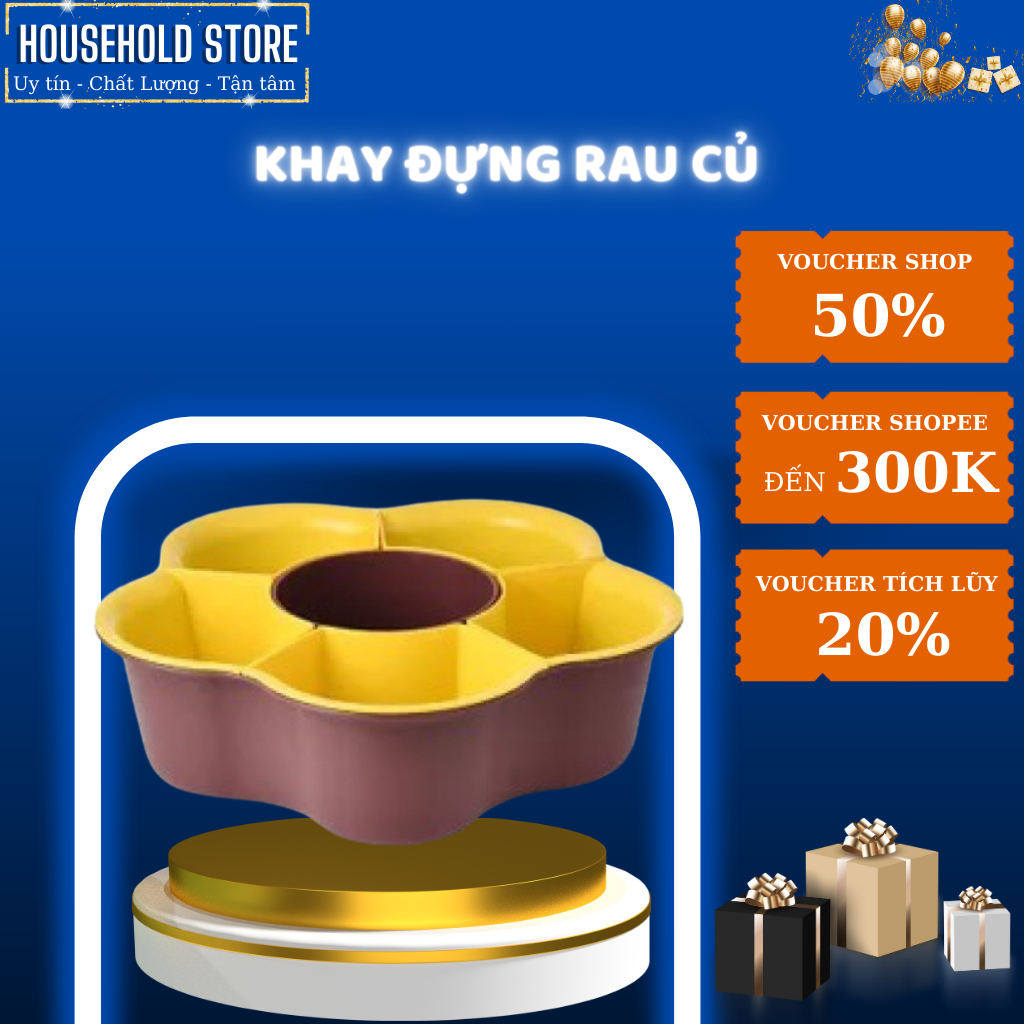 Khay nhựa chia ngăn xoay 360 độ đựng đồ ăn lẩu, Rổ đựng rau, củ, có từng khay tách rời và thoát nước tiện lợi