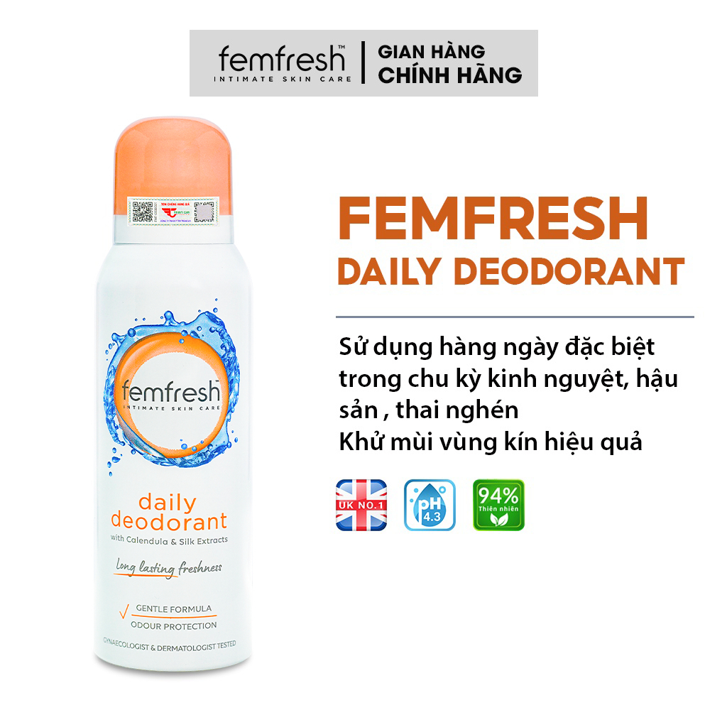 Xịt Thơm Mát Vùng Kín Cao Cấp Femfresh Active, Daily Deodorant Spray 125ml - DELOFIL