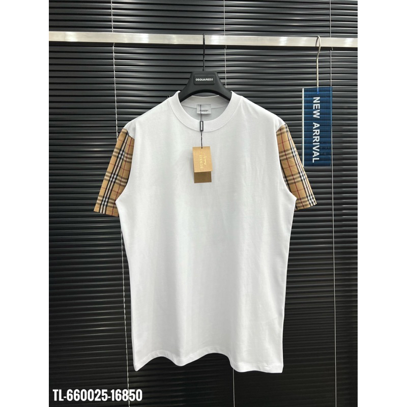 🔥Hot🔥Áo thun Burberry trơn phối tay kẻ hot trend Nam nữ New 2024