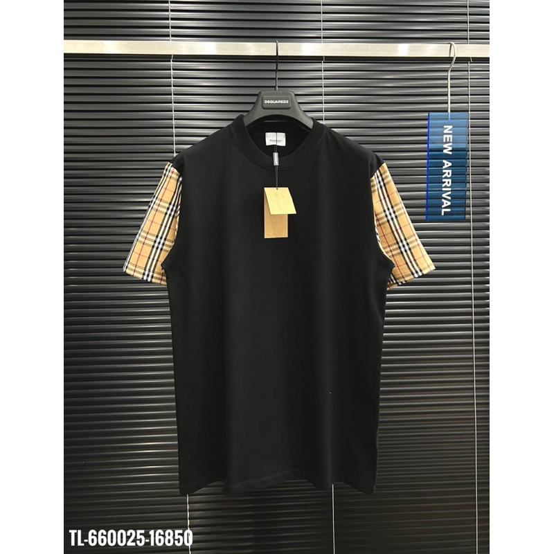 🔥Hot🔥Áo thun Burberry trơn phối tay kẻ hot trend Nam nữ New 2024