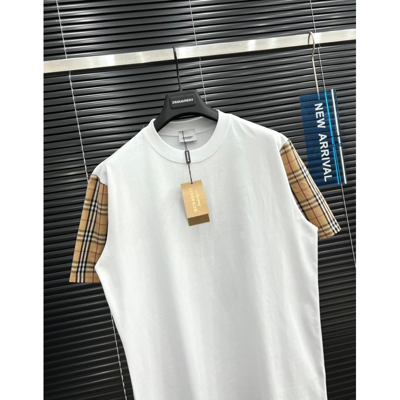 🔥Hot🔥Áo thun Burberry trơn phối tay kẻ hot trend Nam nữ New 2024