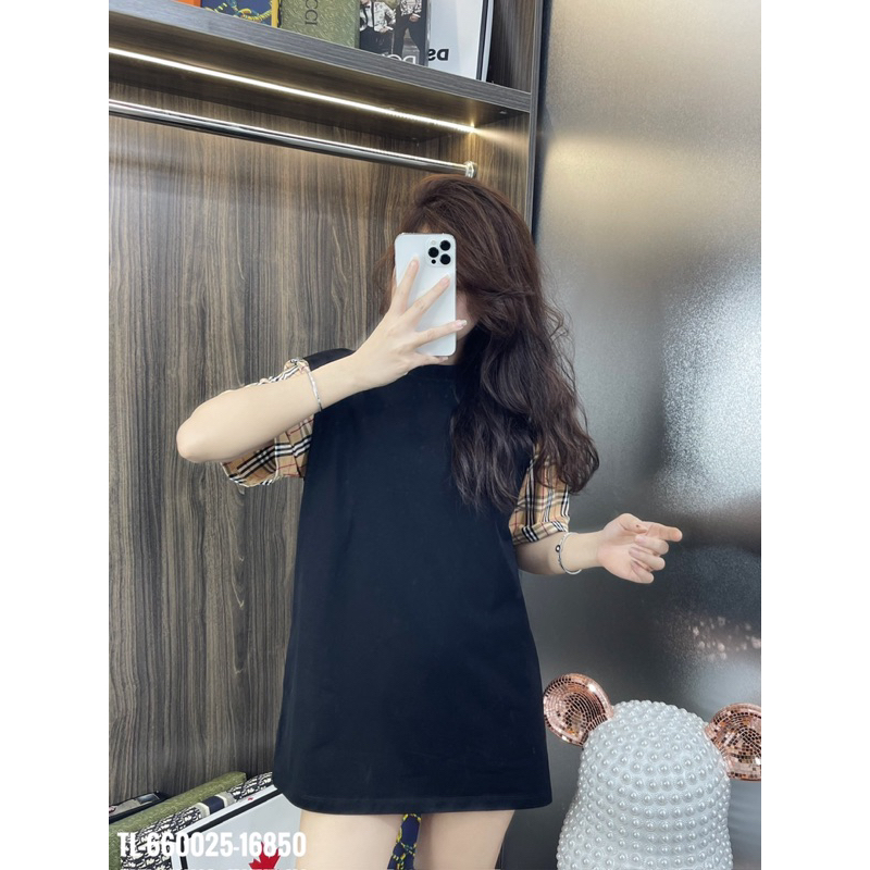 🔥Hot🔥Áo thun Burberry trơn phối tay kẻ hot trend Nam nữ New 2024