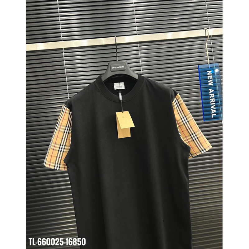 🔥Hot🔥Áo thun Burberry trơn phối tay kẻ hot trend Nam nữ New 2024