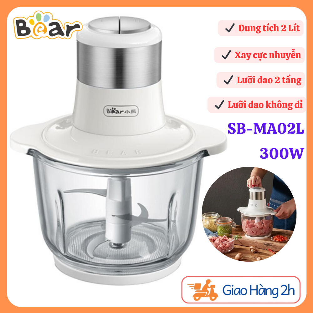 Máy xay thịt đa năng Bear SB-MA02L  2L cối thủy tinh, xay rau củ quả, xay đá, hạt cứng, chống ồn, Bảo hành 12 tháng