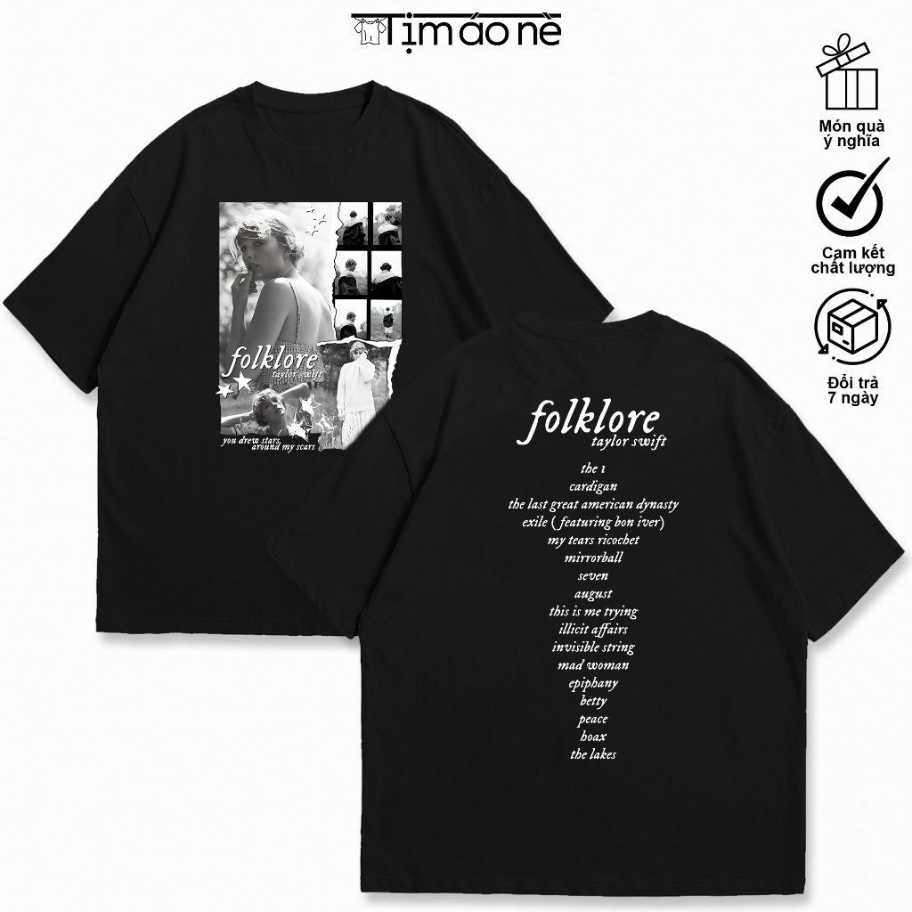 Áo thun Taylor Swift Album 1989, Áo Ca Sĩ Taylor Swift Folklore 2 mặt cho Fan, Áo The Eras Tour. Áo 