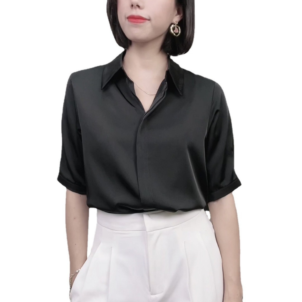 Áo sơ mi nữ tay cộc OXATYL A55 chất vải lụa mềm mặc mùa hè phong cách công sở sang trọng | BigBuy360 - bigbuy360.vn