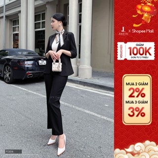 Set vest blazer nữ tay lửng, quần baggy nữ cạp nhỏ chính hãng IFY DESIGN - AO0120 QU0048