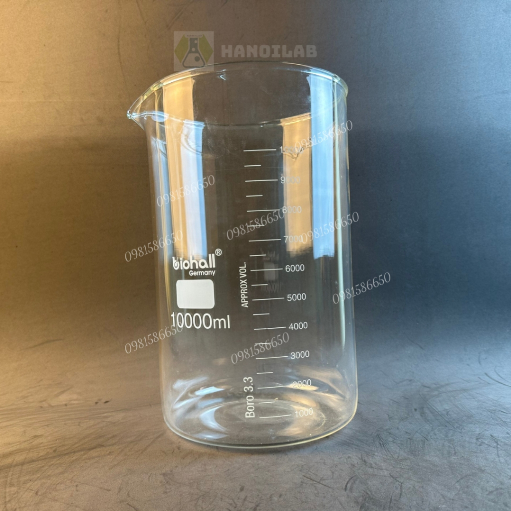 Cốc Thủy Tinh Thí Nghiệm (BIOHALL-GERMANY) Chịu Nhiệt 10000ml Có Chia Vạch Đo Thể Tích (Nhiều Kích Thước)