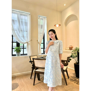 (Ảnh thật) Váy gấm hoa xanh