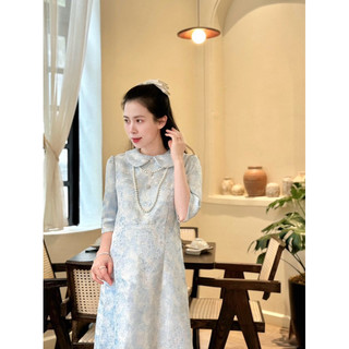 (Ảnh thật) Váy gấm hoa xanh
