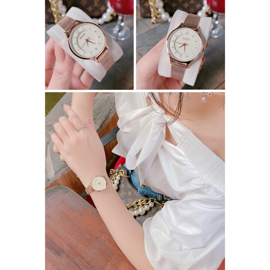 Đồng hồ nữ JA-1060B Julius Hàn Quốc Dây Thép (Đồng mặt trắng)