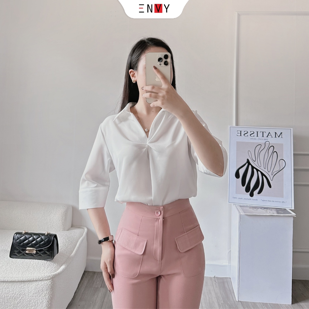 Áo sơ mi nữ tay lửng vải lụa ENVY S242