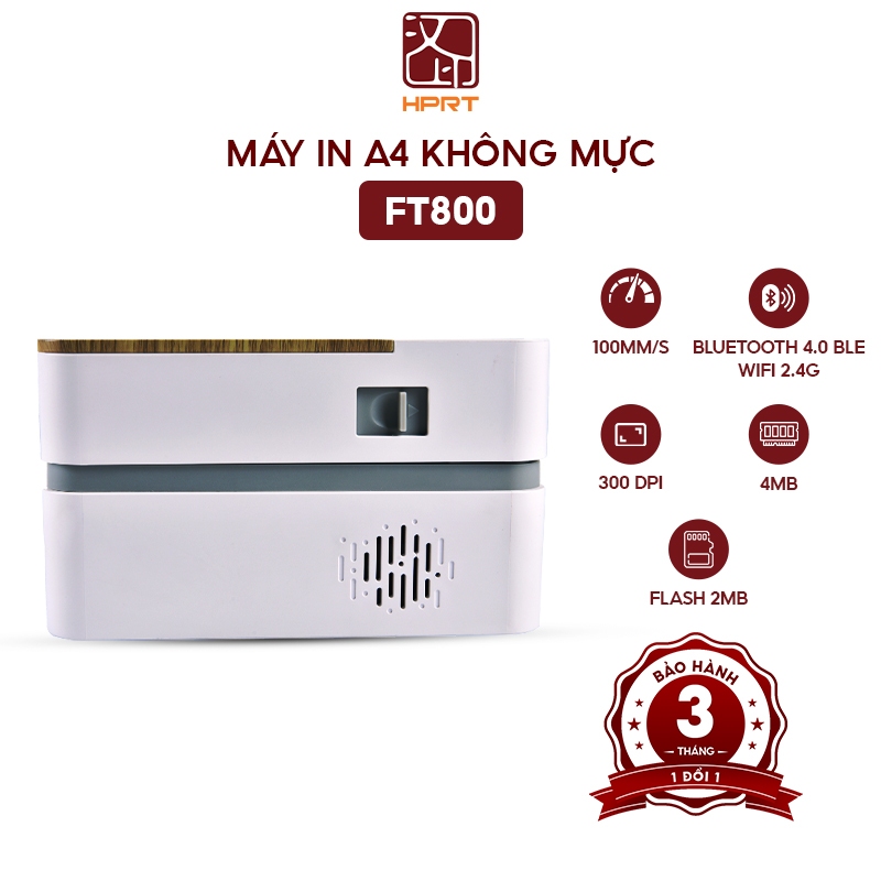 Máy in A4 không mực FT800, in chuyển nhiệt, kết nối Bluetooth/WiFi, in qua app, cloud - Bảo hành 3 t