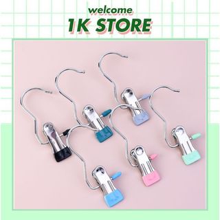 Móc inox bọc nhựa, móc kẹp đơn, chuyên dùng phơi đồ em bé, tất/vớ, nhỏ gọn tiện lợi