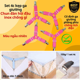 Bộ 4c kẹp ga trải giường chống xê dịch, nẹp ga cố định và giữ phẳng drap ga phủ giường