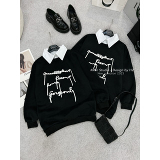 Áo sweater phối cổ sơ mi chất nỉ bông dày dặn cao cấp