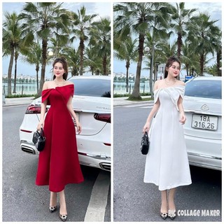 váy trễ vai dáng xòe, váy dự tiệc, váy lụa cao cấp OC8 sang trọng