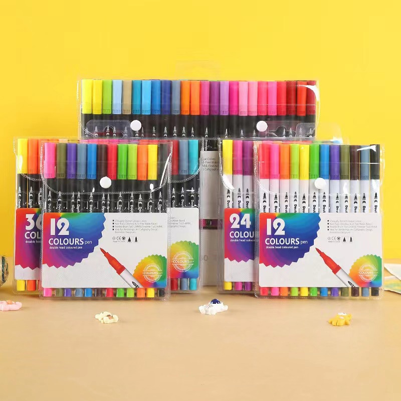 Bút brush viết calligraphy bút cọ dual tip brush pen 2 đầu đa năng trang trí sổ, take notes mẫu mới