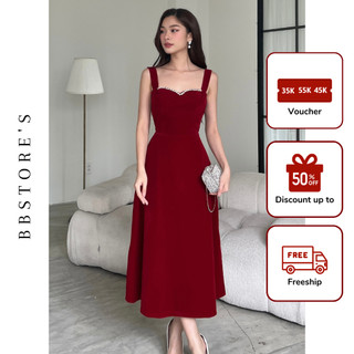  Đầm Xòe Hai Dây Dự Tiệc Form Dài Kết Viền Dây Đá Sang Trọng BBSTORE'S -D2879