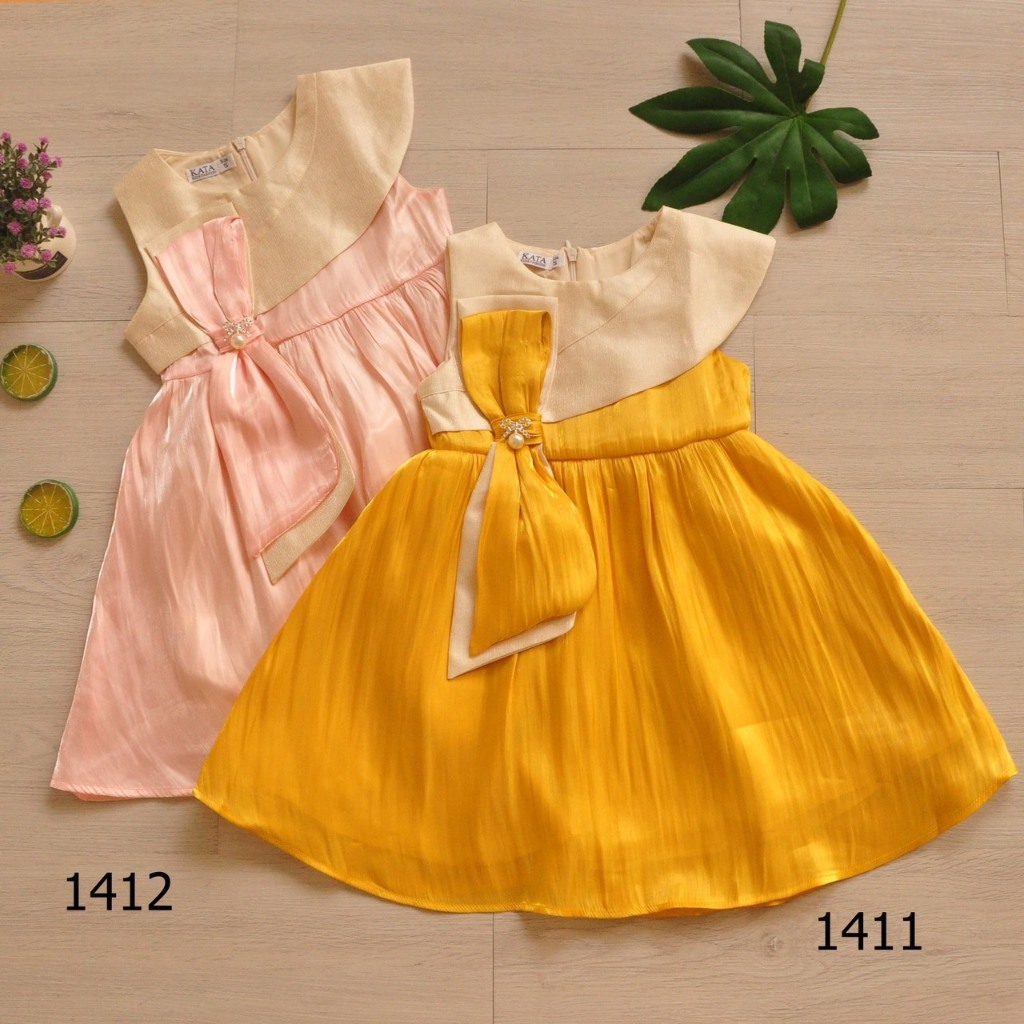 Váy bé gái tơ lụa đính nơ eo cực dễ thương G91