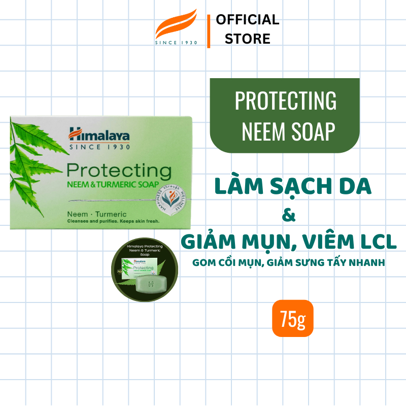 Xà phòng giảm mụn cơ thể từ lá neem Himalaya Neem Turmeric Soap 75g