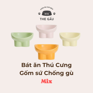 Bát ăn chống gù cho chó mèo gốm sứ tráng men - mix