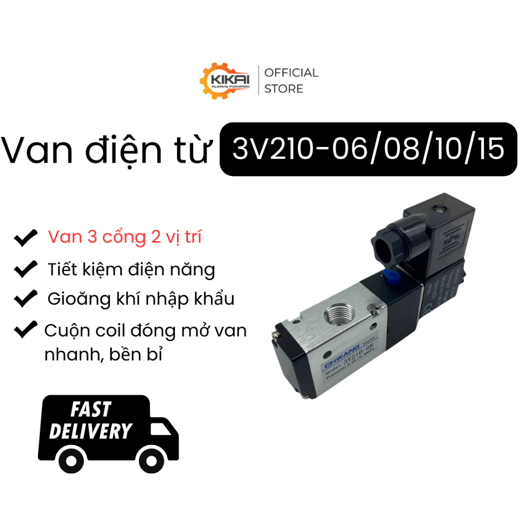 Van điện từ khí nén 3 cổng 2 vị trí 3V110/210/310/410-06/08/10/15 loại NO/NC điều khiển khí nén xy l