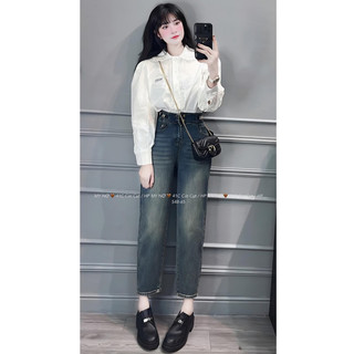 áo sơ mi trắng cổ sen phối ren